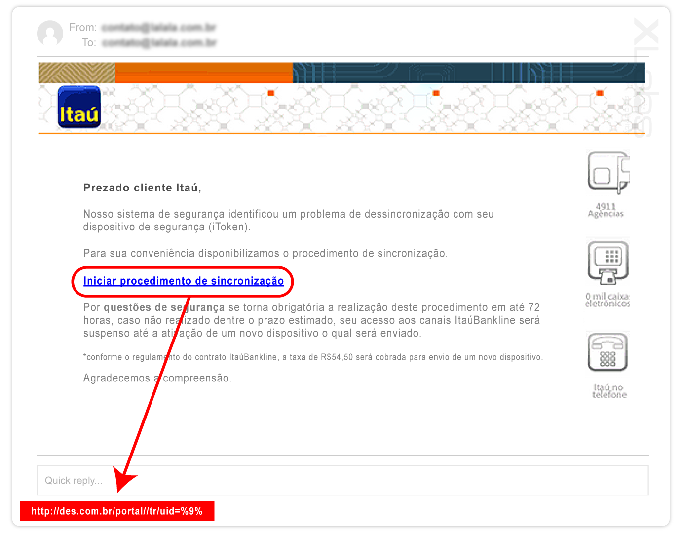 demonstracao de phishing onde o link esta redirecionando para outro local blog post